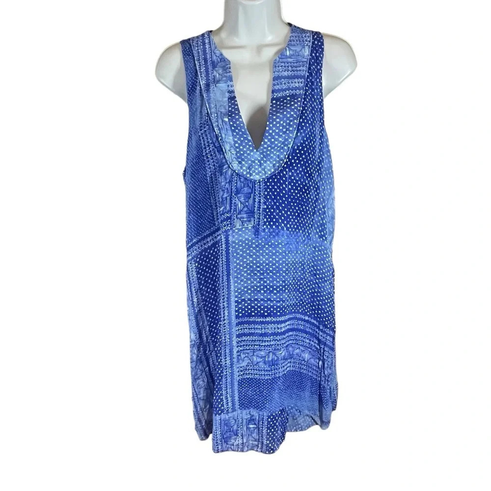 Rory Beca silk tunic tank top blue patterned women’s medium boho